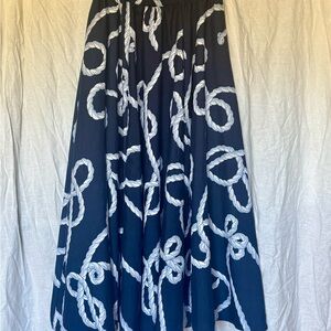 Navy Nautical Maxi Skirt with White Rope Print